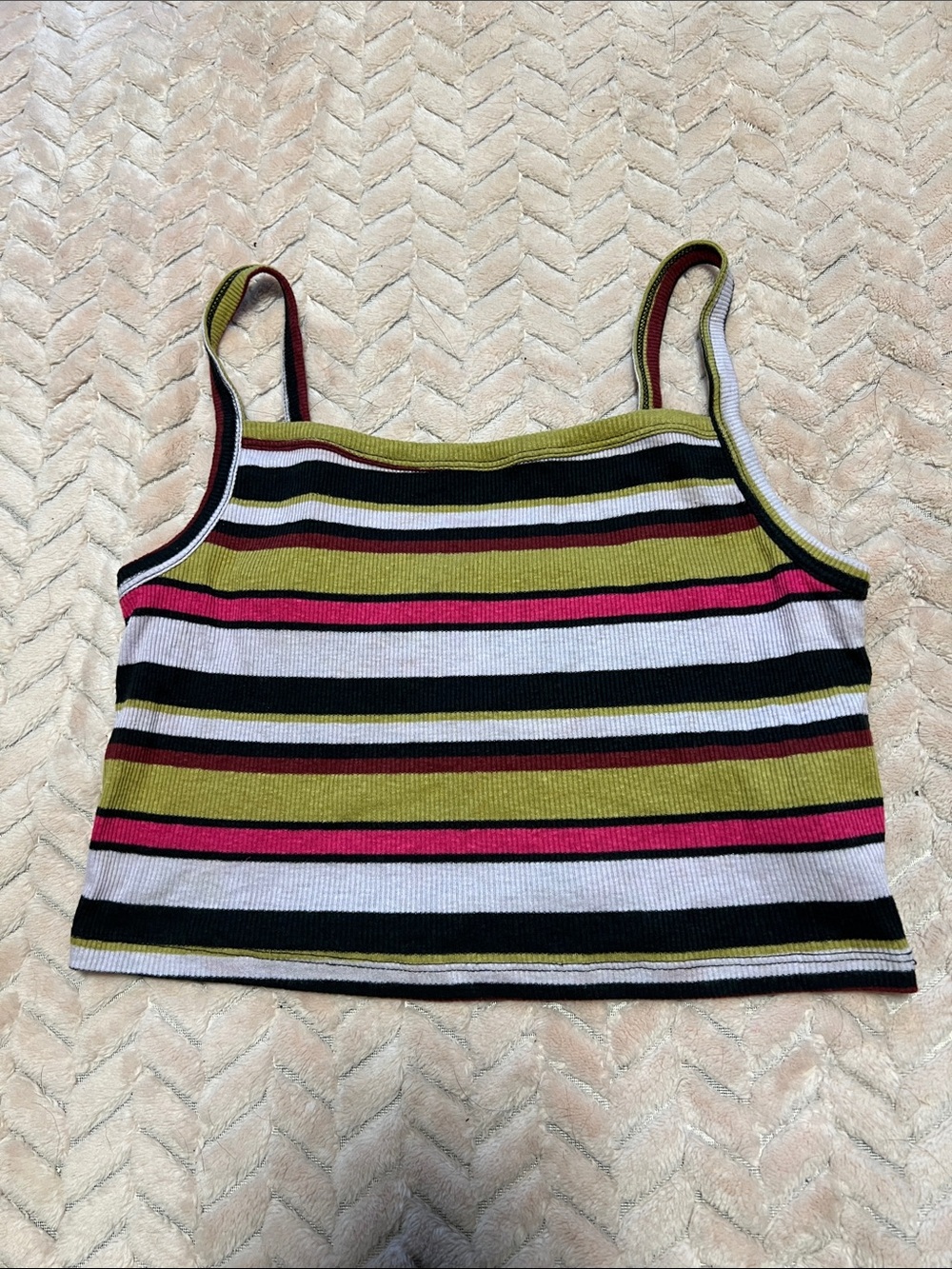 Urban Outfitters Olive, Pink & Black Striped Crop Tank